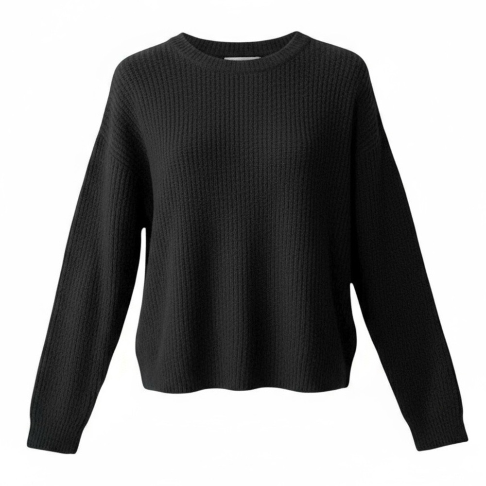 One Grey Day Sweater Size Small Black Chunky Kit Fuzzy Ribbed Crew 48OGD812
